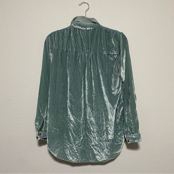 Maeve by Anthropologie Seafoam Velvet Button Front Blouse - Picture 6 of 8